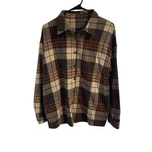 Plaid Button-Up Jacket Shacket‎ Brown Fall Size Medium